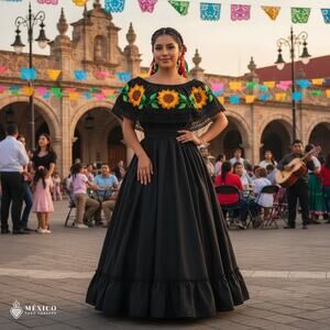 Traditional Mexican Embroidered Floral Dress Set – Handmade Two-Piece
